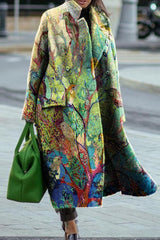 Casual Contrast Print Long Sleeve Coat