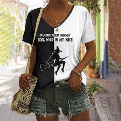 On A Dark Desert Highway Cool Wind In My Hair Witch  V-Neck Casual T-Shirt