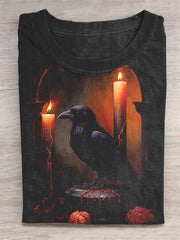 Halloween Raven Art Print Casual Long Sleeve T-Shirt