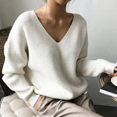 V-Neck Simple Irregular Pullover Sweater
