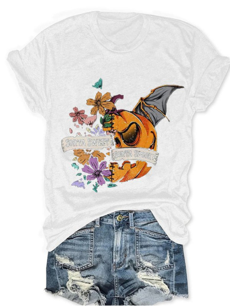 Sorta Sweet Sorta Spooky Fun Print Casual Short Sleeve Crew Neck T shirt