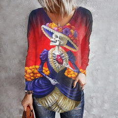 Skull Bridal Print Long Sleeve T-Shirt