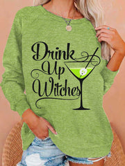 Women's Drink Up Witches Funny Halloween Casual Sweatshirt