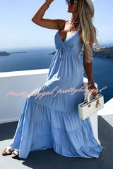 Boat Weekend Drawstring High Waist Tiered Swing Maxi Cami Dress