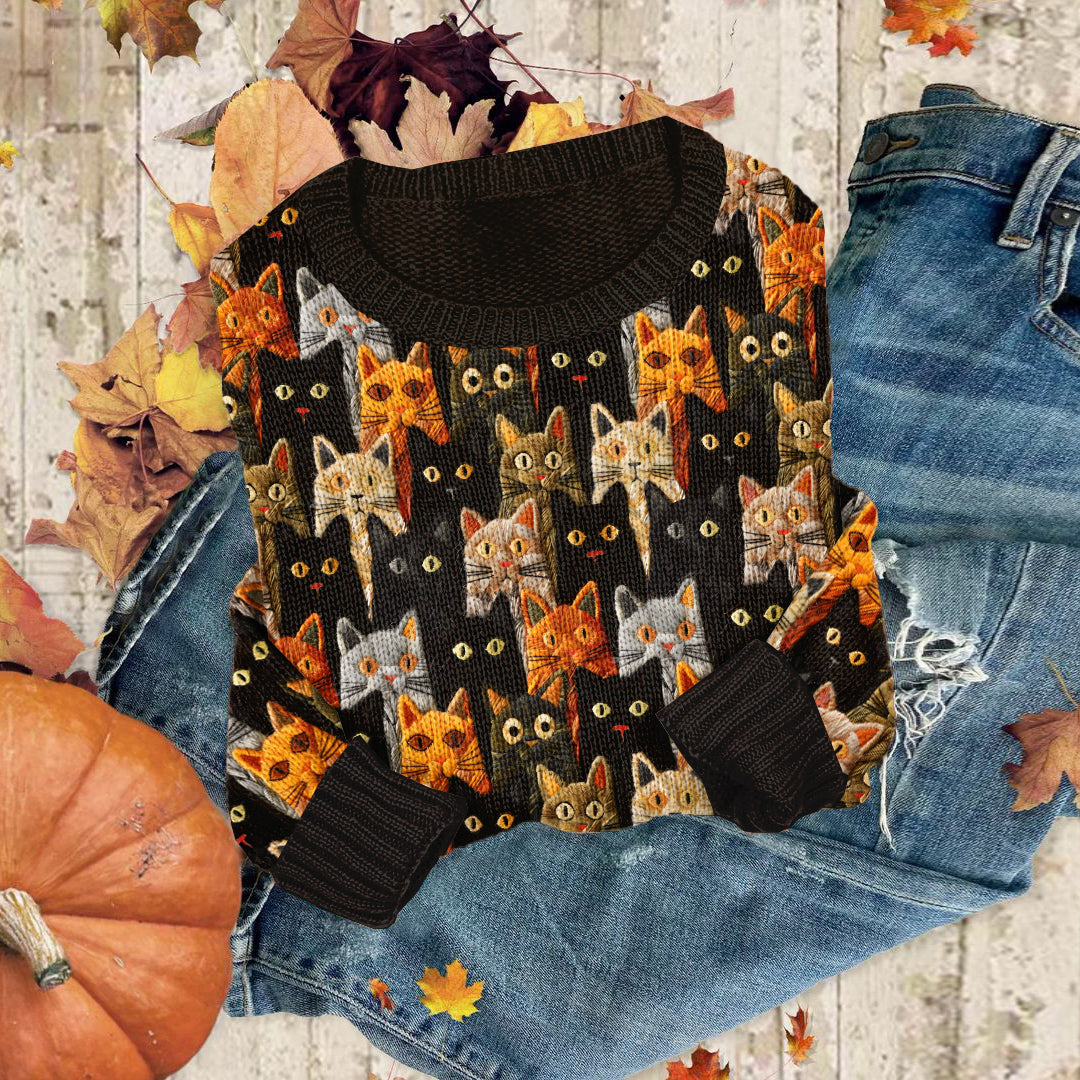 Vintage Black Cats Fall Cozy Sweater