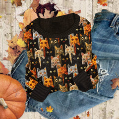 Vintage Black Cats Fall Cozy Sweater
