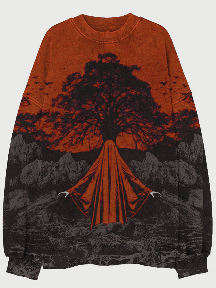 Vintage Halloween Ghost Art Print Washed Sweatshirt