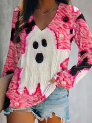 Halloween Ghost Three-Dimensional Pattern Women'S Long-Sleeved Top