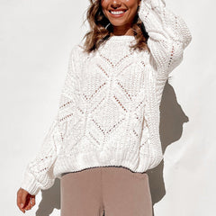 Slouchy hollow knit top with lantern sleeves