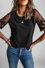 Women's Black Lace Short Sleeve Top