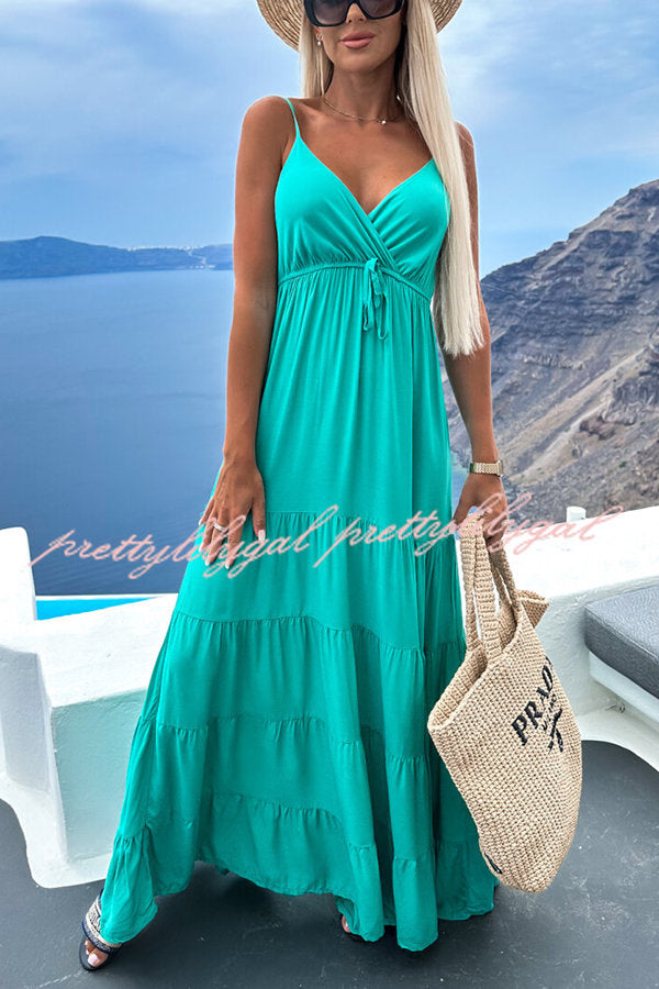 Boat Weekend Drawstring High Waist Tiered Swing Maxi Cami Dress