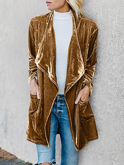 Simple Irregular Front Collar Pocket Kimono Duster