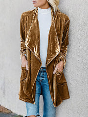 Simple Irregular Front Collar Pocket Kimono Duster
