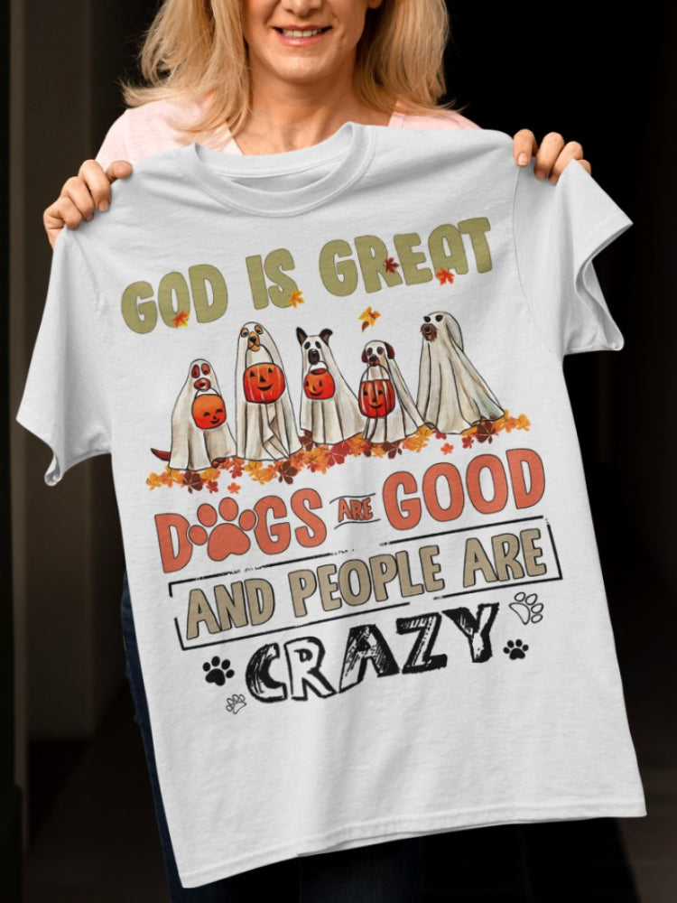 Halloween Ghost Dog Print Short Sleeve T Shirt