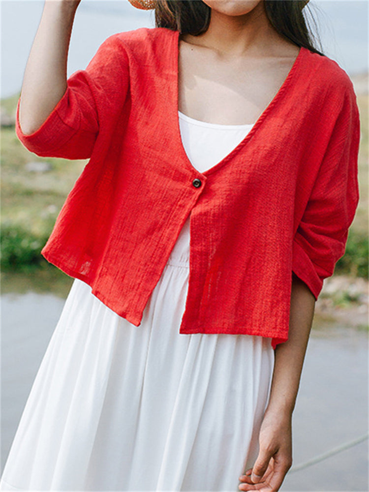 Basic Oversize Cropped Breathable Linen Jacket