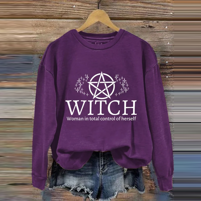 Vintage Halloween Witch Woman In Total Control Herself Printed Casual Sweatshirt