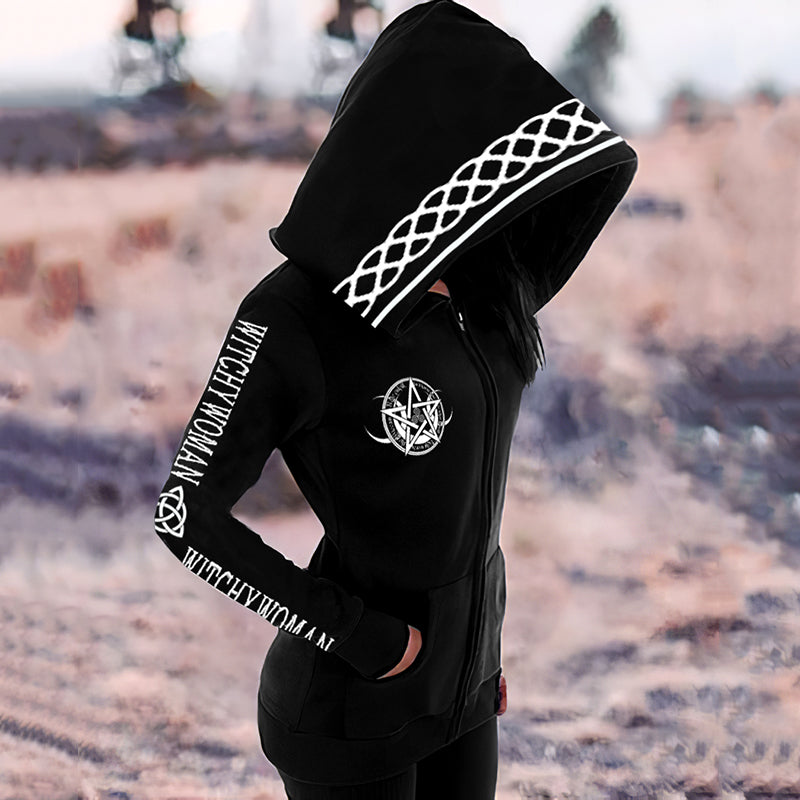 Women's Witch Star Moon Witch Circular Magic Circle Life Of Tree Art Zipper Hoodie