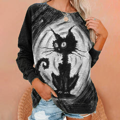 Casual Cat Print Long Sleeve Sweatshirt