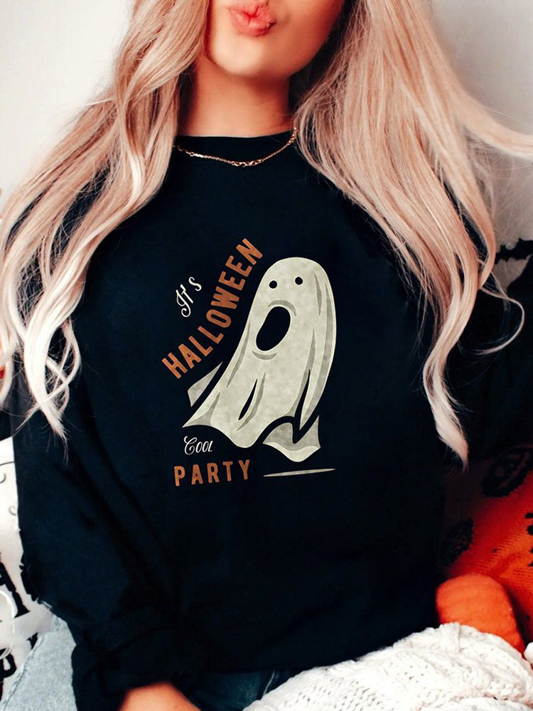 Halloween Print Crew Neck Long Sleeve Casual Sweatshirt
