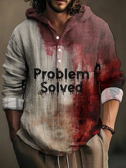 Vintage Bloody Problem Solved Halloween Art Linen Blend Hooded Shirt