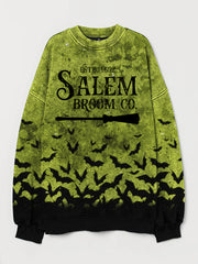 Halloween Salem Broom Co Bats Contrast Washed Sweatshirt
