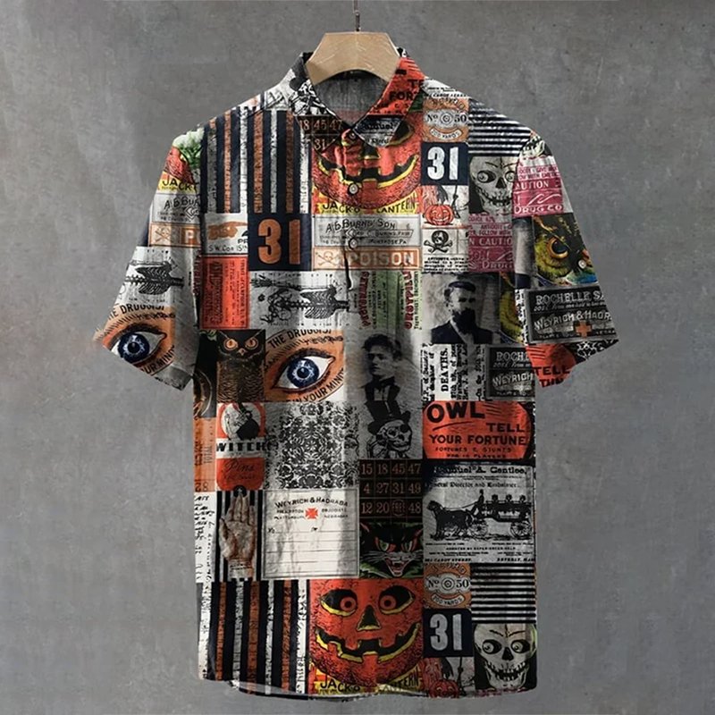 Men's Retro Dark Halloween Print Casual Shirt