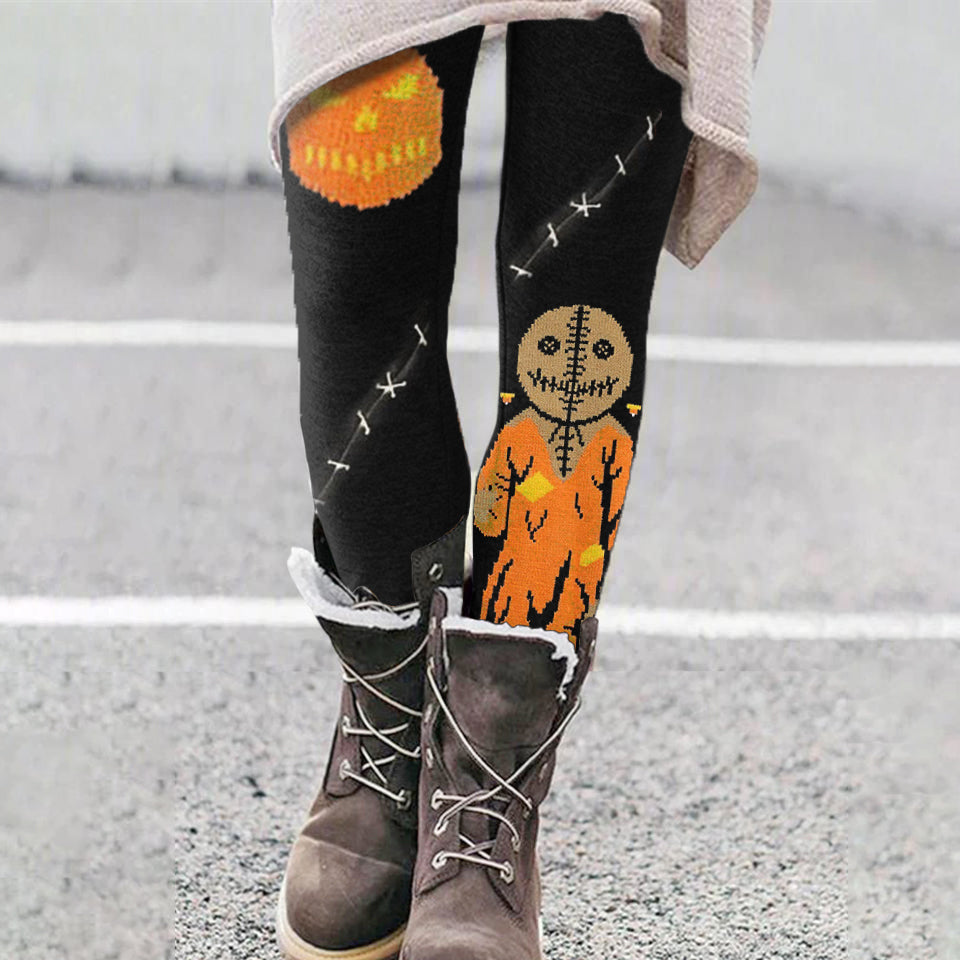 Halloween Cartoon Pumpkin Monster Casual Leggings