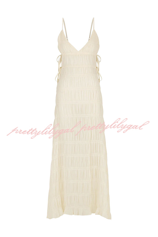 Somewhere Sunny Pleated Fabric Side Cutout Straps A-line Loose Maxi Dress