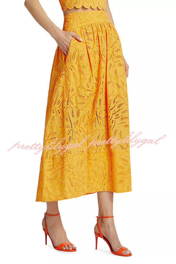 Laylin Cutout Embroidery Lace High Rise Pocketed Midi Skirt