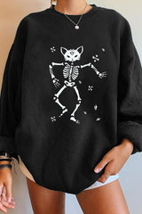 Dancing Skull Cat Print Sweatshirt