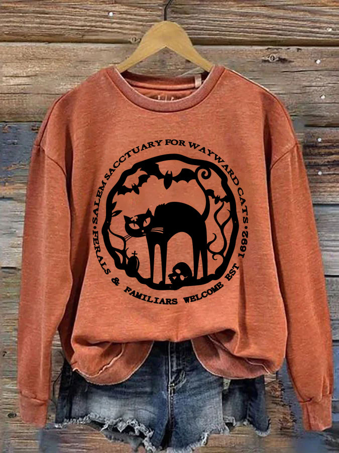Salem Sanctuary For Wayward Cats Ferals & Familiars Elcome Est 1692 Halloween Sweatshirt