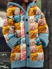 Cute Fluffy Cat Art Cozy Hooded Cardigan