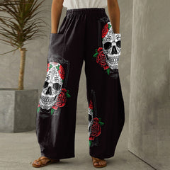 Day Of The Dead Print Loose Pocket Lounge Pants