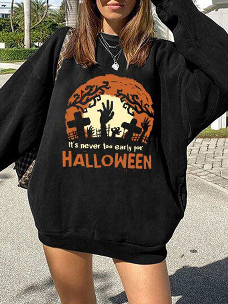 Halloween Print Casual Crewneck Sweatshirt