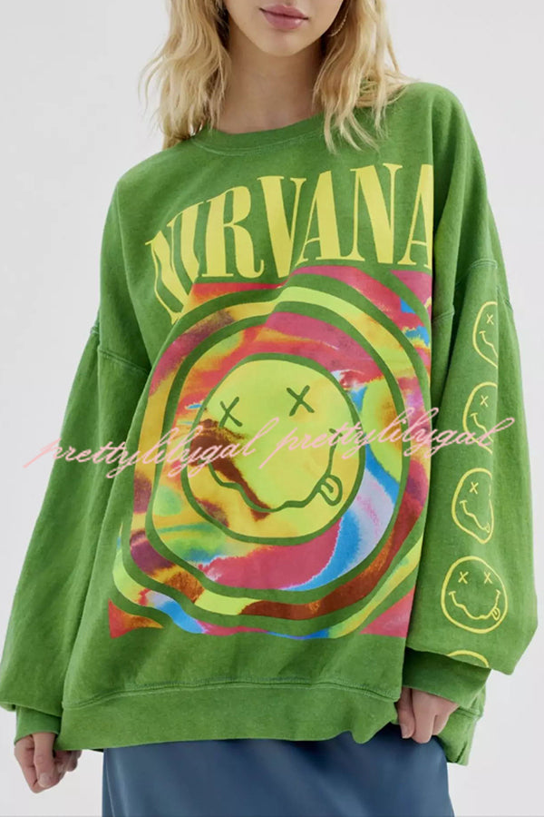 Emoji Print Pullover Long Sleeve Sweatshirt