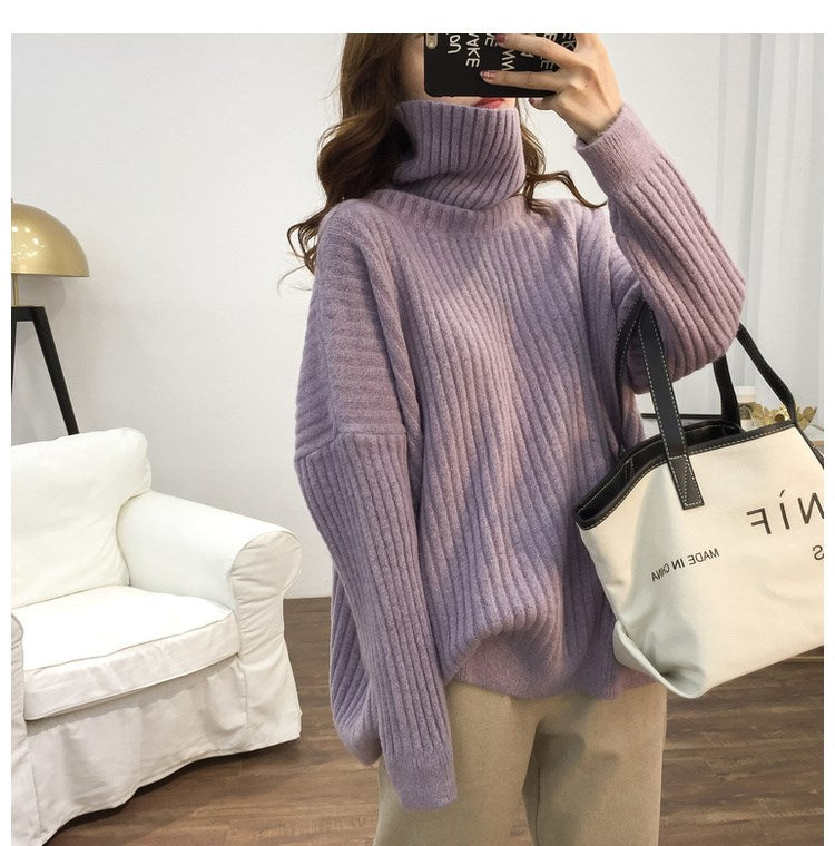 Turtleneck Lazy Pit Strip Retro Sweater