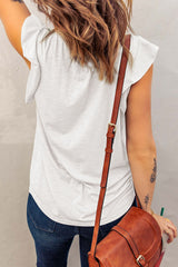 Women's White V Neck Butterfly Sleeve Top