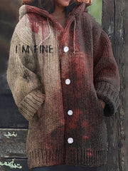 Men's Bloody I'm Fine Halloween Cozy Knit Hooded Cardigan