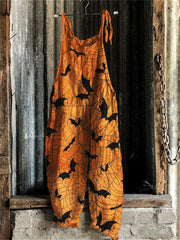 Halloween Bats on Spiderweb Graphic Loose Fit Jumpsuit