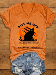 Halloween Piss Me Off Black Cat Print T Shirt