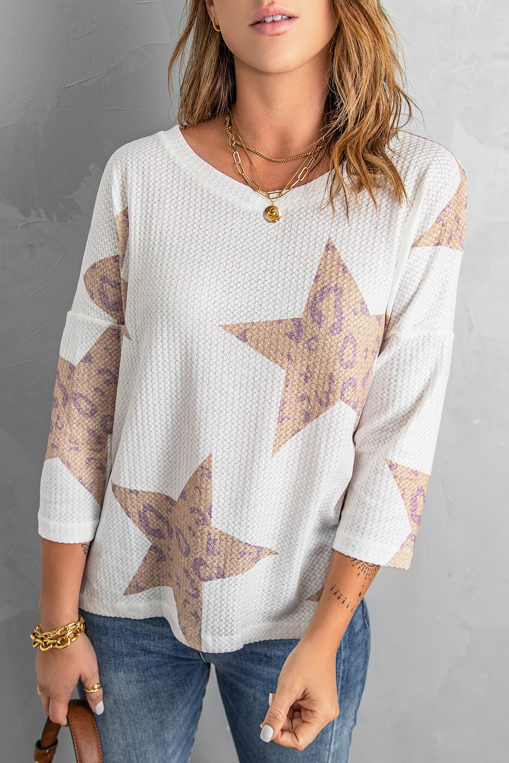 Women's Star Waffle Knit Long Sleeve Top