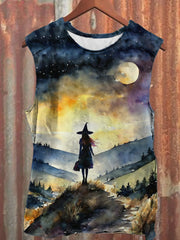 Unisex Halloween Watercolor Witch Print Tank Top
