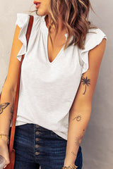 Women's White V Neck Butterfly Sleeve Top