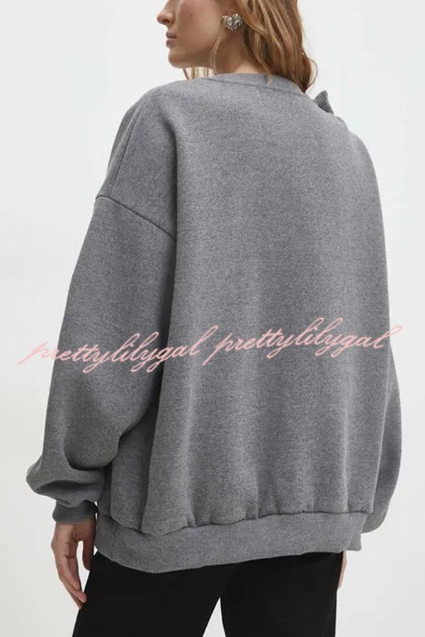 Solid Color Round Neck Long Sleeve Bow Loose Sweatshirts