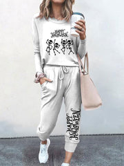 Dancing Skull Print T-Shirt Two Piece Set
