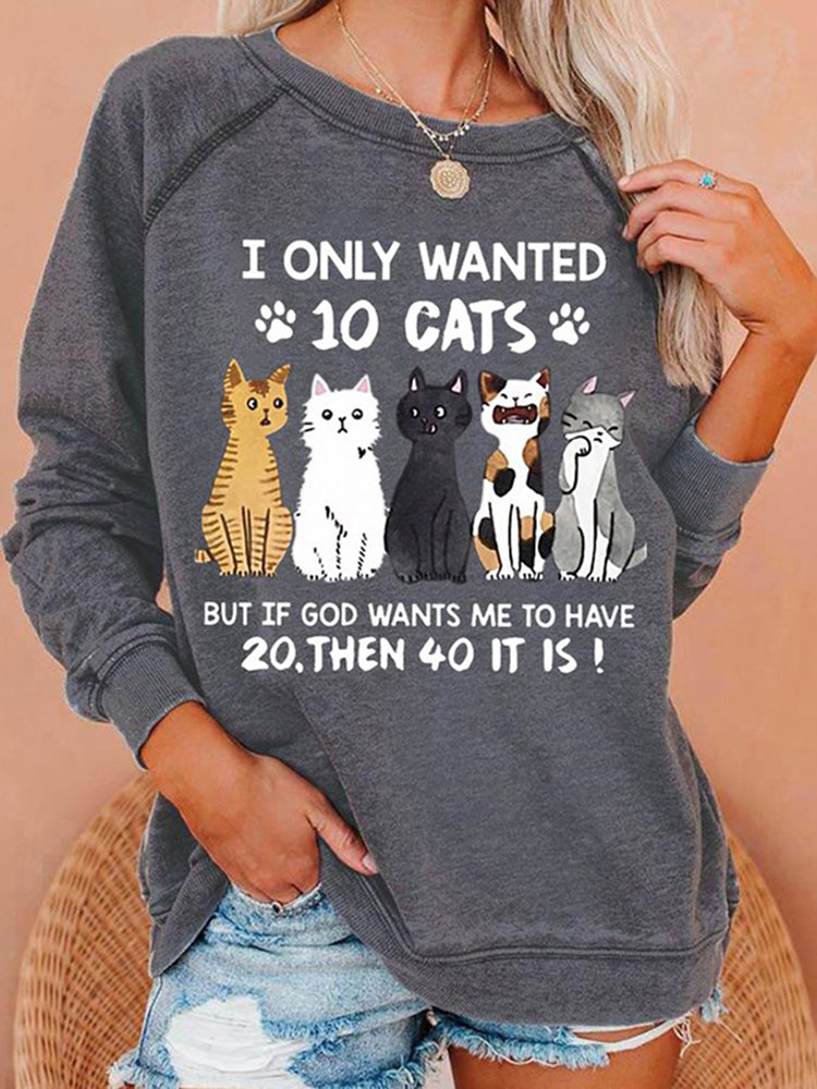 Cat Print Casual Long Sleeve Sweatshirt