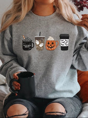 Halloween Print Crew Neck Long Sleeve Sweatshirt