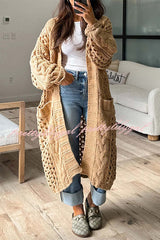 Jamila Knit Cable Cotout Long Sleeve Pocket Oversized Midi Cardigan