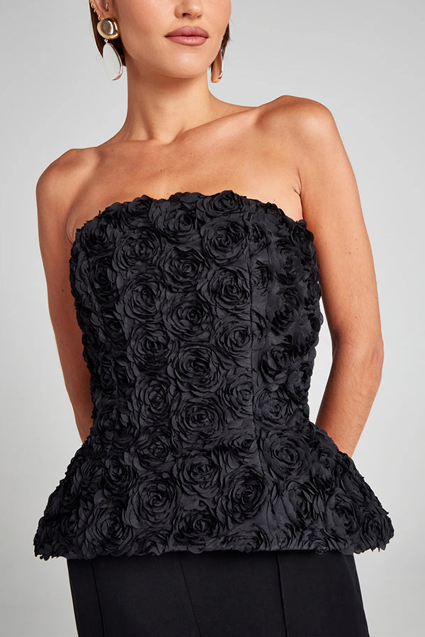 Dramatic Beauty 3D Floral Embroidered Chiffon Bandeau Top