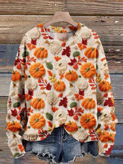 Pumpkin Maple Leaves Autumn Season Halloween Art Print Knit Pullover Sweater